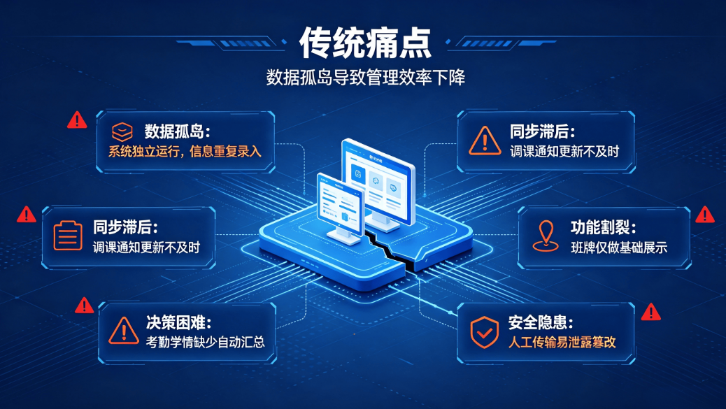 电子班牌对接教务系统方案:破除数据孤岛,赋能智慧校园精细化管理(图2) 电子班牌对接教务系统方案:破除数据孤岛,赋能智慧校园精细化管理(图2)